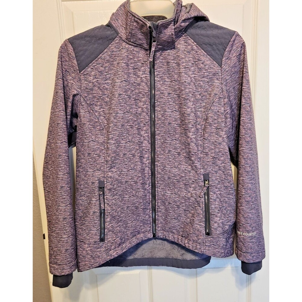 Free Country Womens Large Hooded Softshell Jacket Purple Heather Fleece Lined